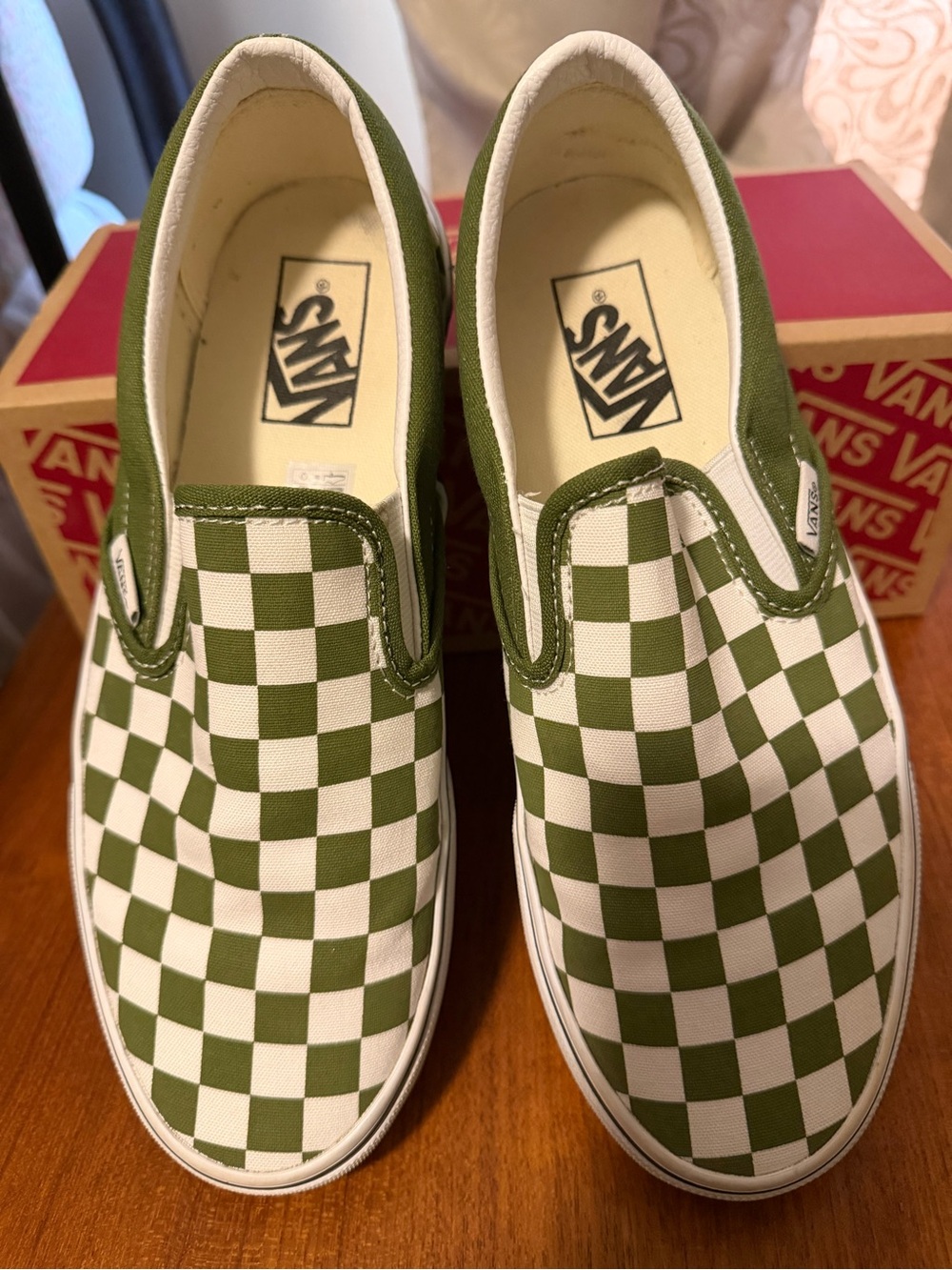 Vans Checkerboard Slip-On Sneakers - Pesto and White